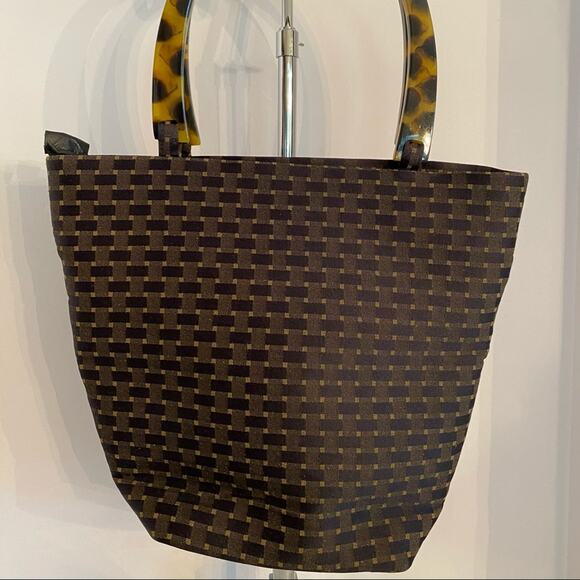 Unique Lucite top handles purse fabric zipper top cruise resort tote bag - Picture 2 of 6